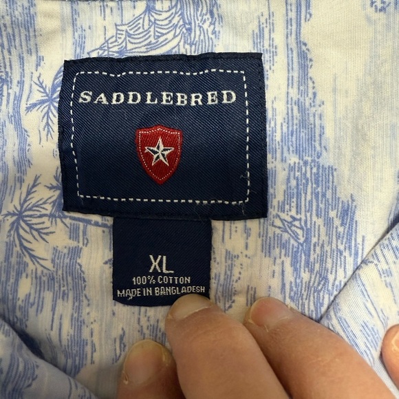 Saddlebred size XL short sleeve button down 100% cotton blue and white - Picture 3 of 3